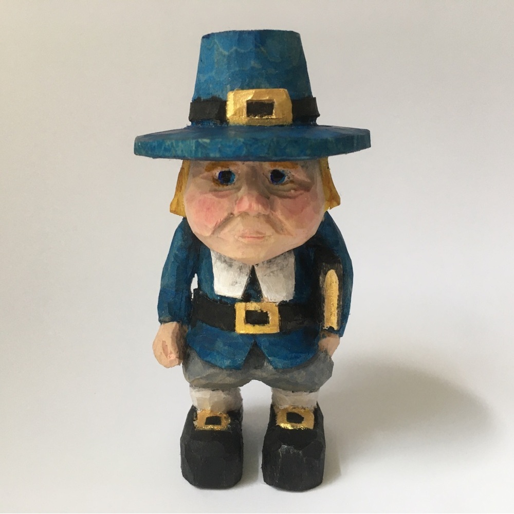 Hand Carved Pilgrim Figurine